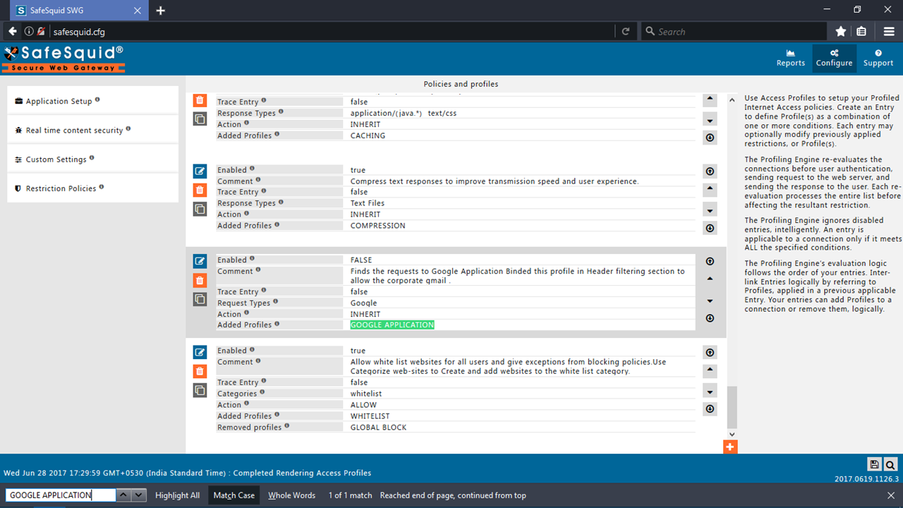 search for the default policy &quot;GOOGLE APPLICATION&quot;