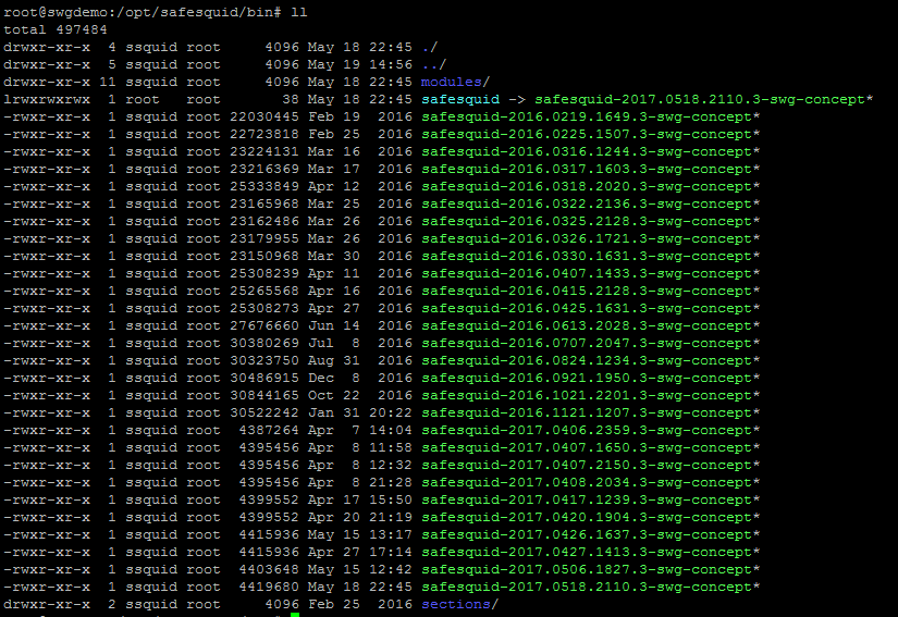 listing all the contents from /opt/safesquid/bin