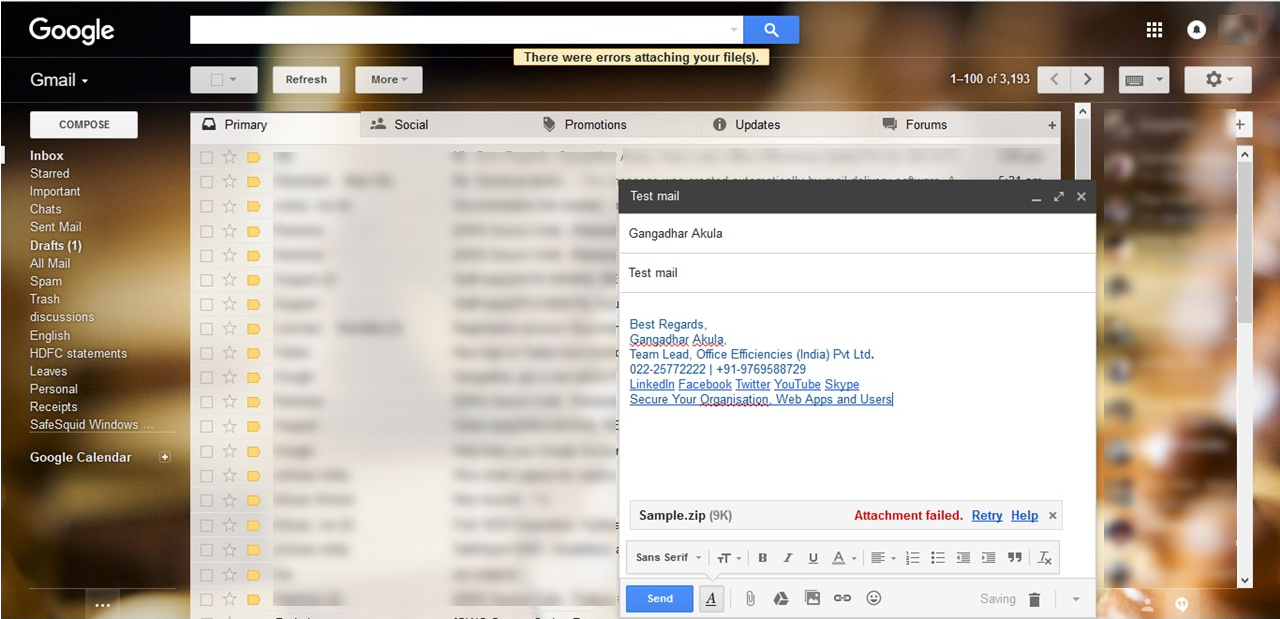 Testing using archive files by default policy for virus signature detection.