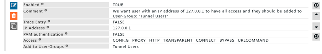 showing rule which will add the user to the user group &quot;tunnel users&quot; who comes from 127.0.0.1 IP