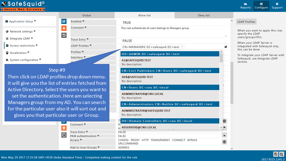 in LDAP profiles selecting the users or user groups you want to set the authentication for