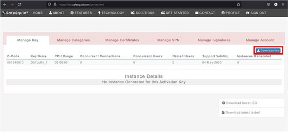 clicking on download key option on the dashboard, Picture
