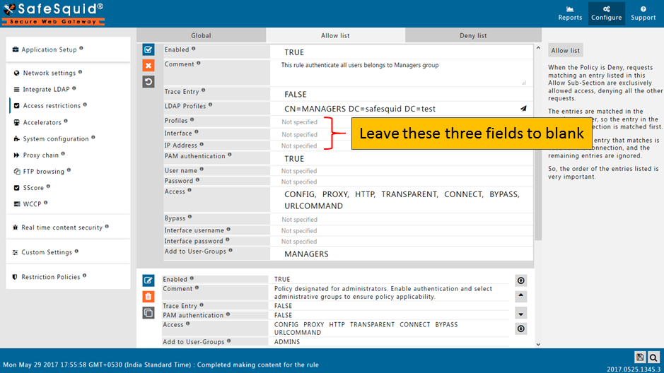 leaving the profiles,Interface and IP address fields blank
