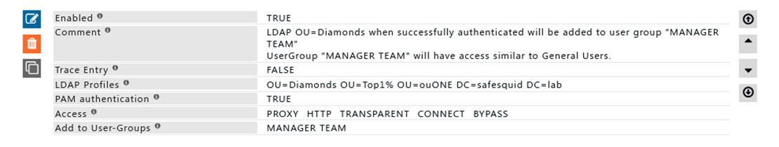 showing rule which will add users from OU=Diamonds when successfully authenticated add to manager team