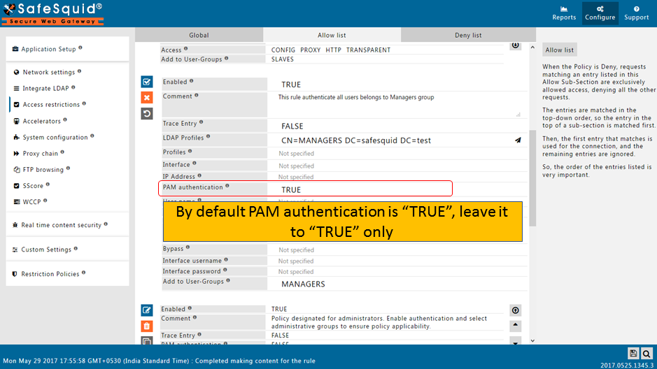 leaving PAM authentication true as it is