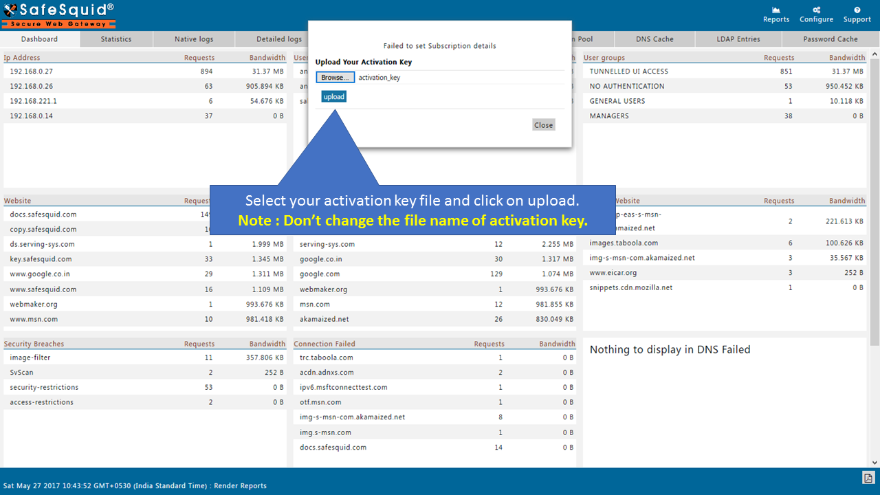 selecting your activation key file and clicking on upload, Picture