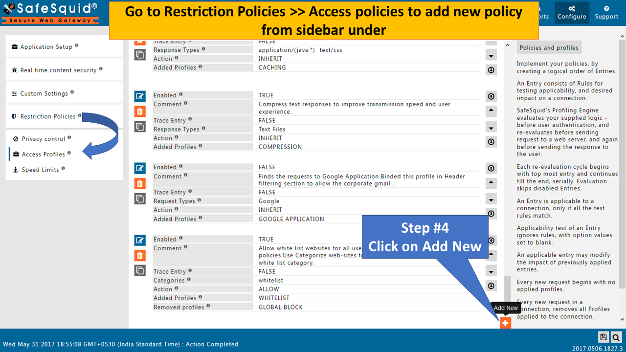 creating a new policy in access profiles