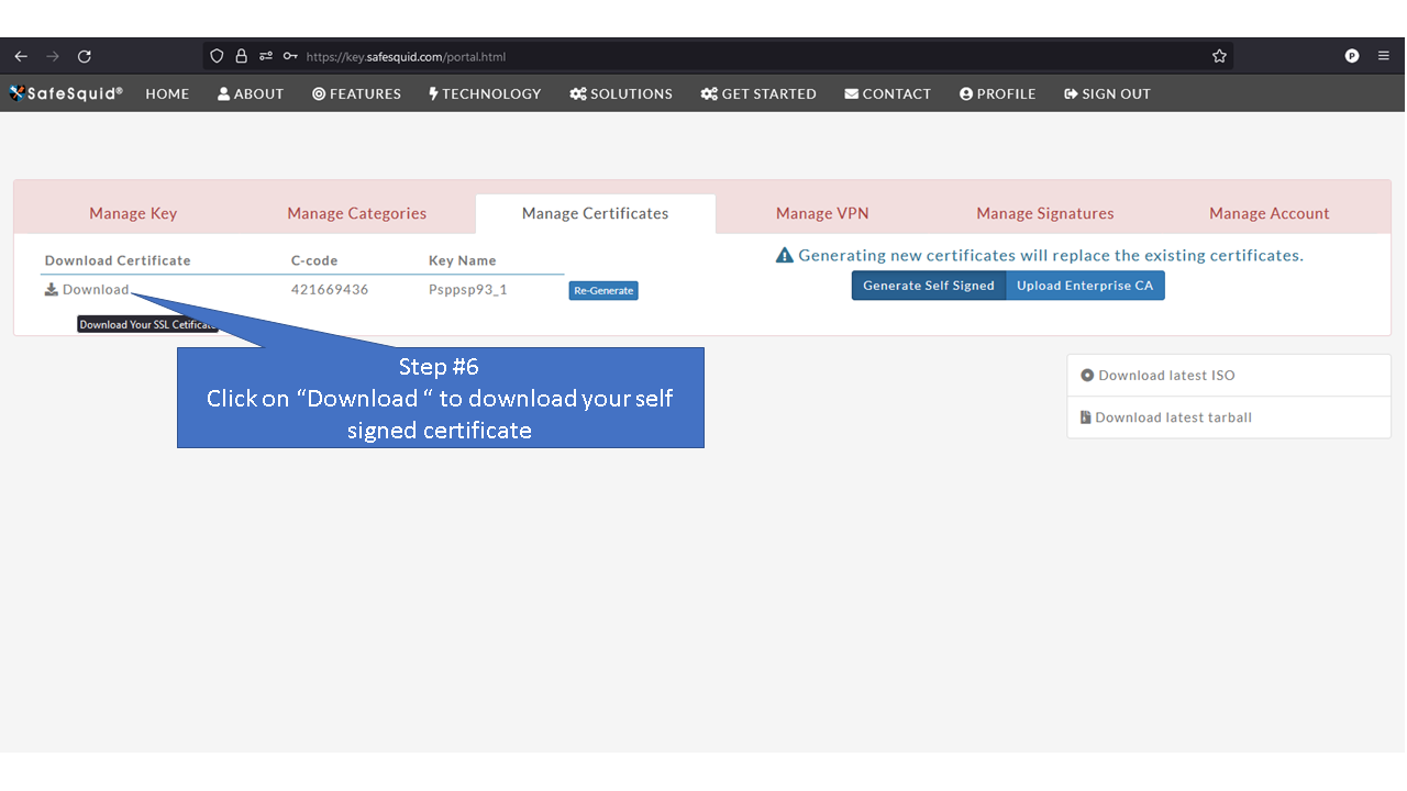 clicking on download to download your self signed certificate, Picture