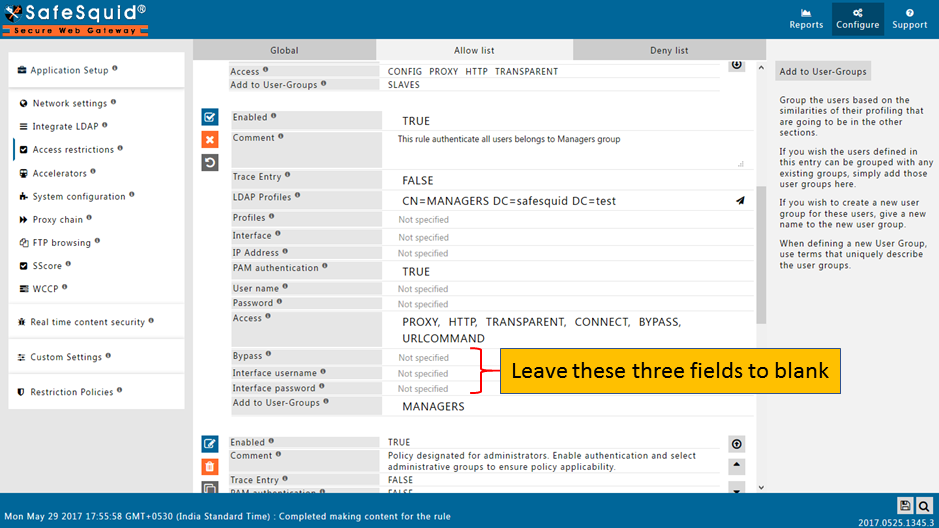leaving Bypass, Interface username and Interface password field balnk