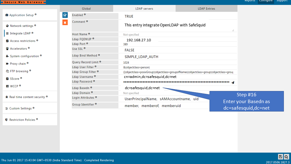 entering your basedn as dc=safesquid,dc=test ( example)