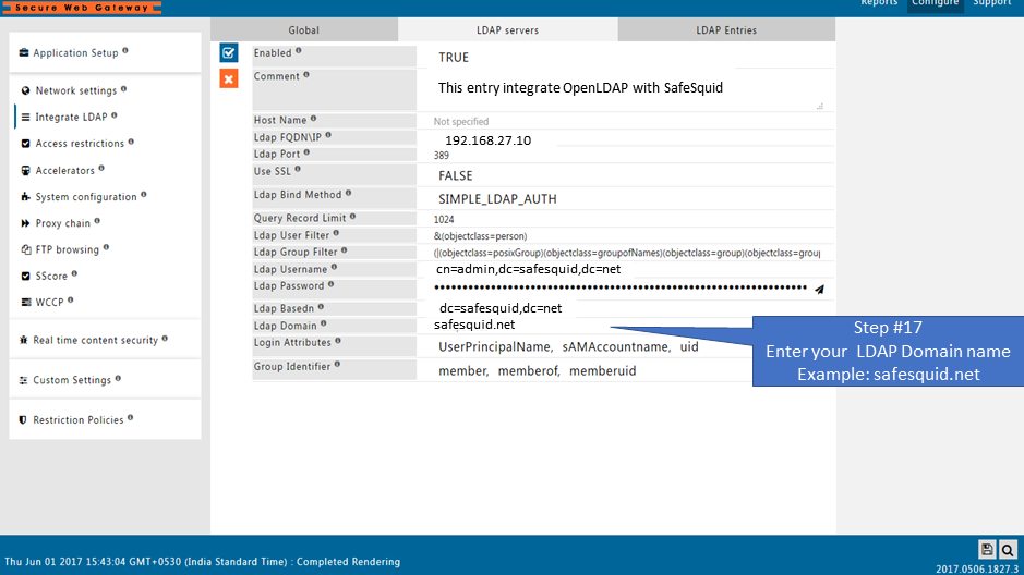 entering your ldap domain name. example: safesquid.test