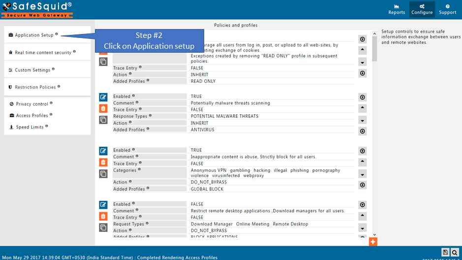 clicking on application setup