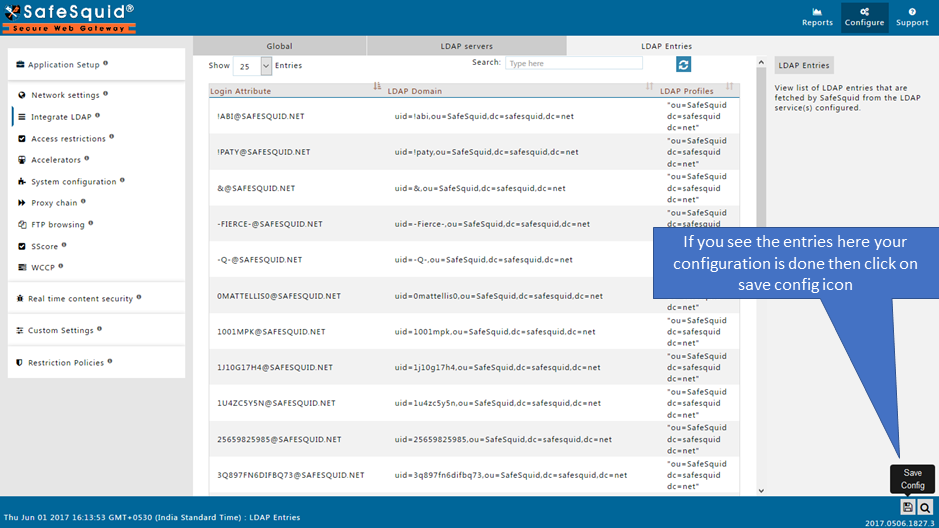 Save Configuration of policy of integrate OpenLDAP with safesquid