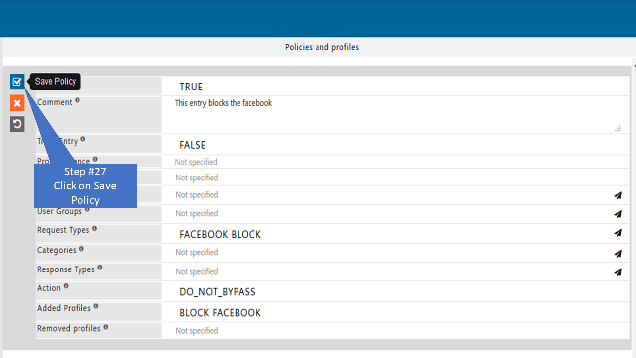 Save configuration that allow only that allow only specific page of Facebook 