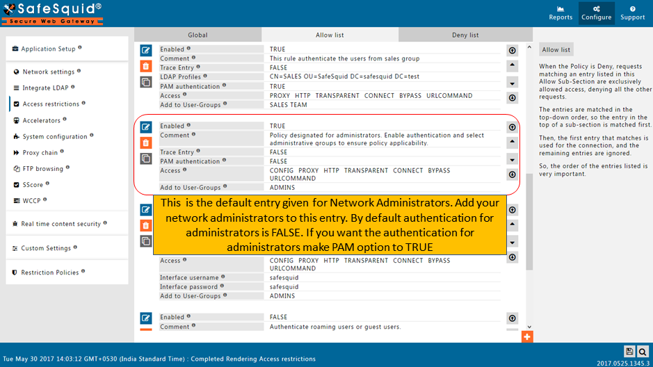 default entry for network administrators. adding your network administrators to this entry