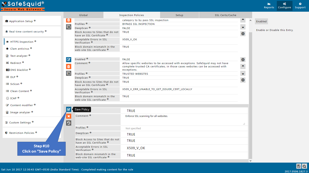 clicking on the save policy, Picture