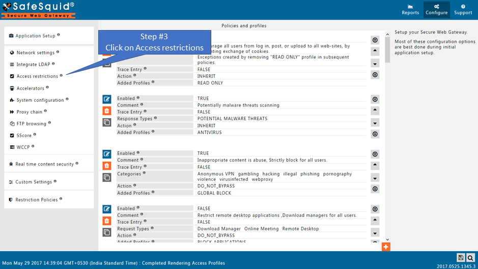 clicking on access restriction in application setup 