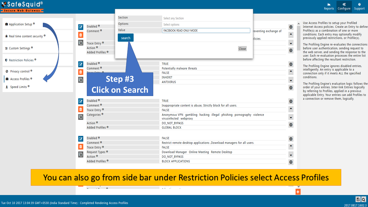 Search &#39;FACEBOOK READ ONLY MODE&#39; in access profiles under restriction policies 