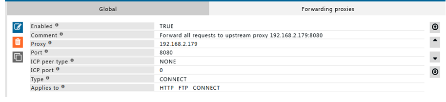 showing rule which forwards all requests to upstream proxy 192.168.2.179:8080