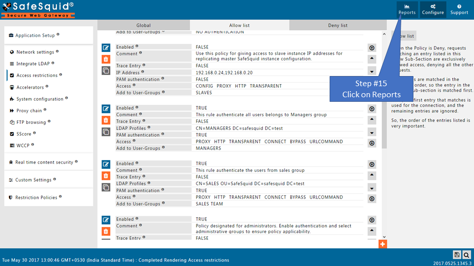 clicking on reports in the safesquid dashboard