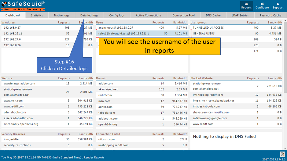 clicking on detailed logs