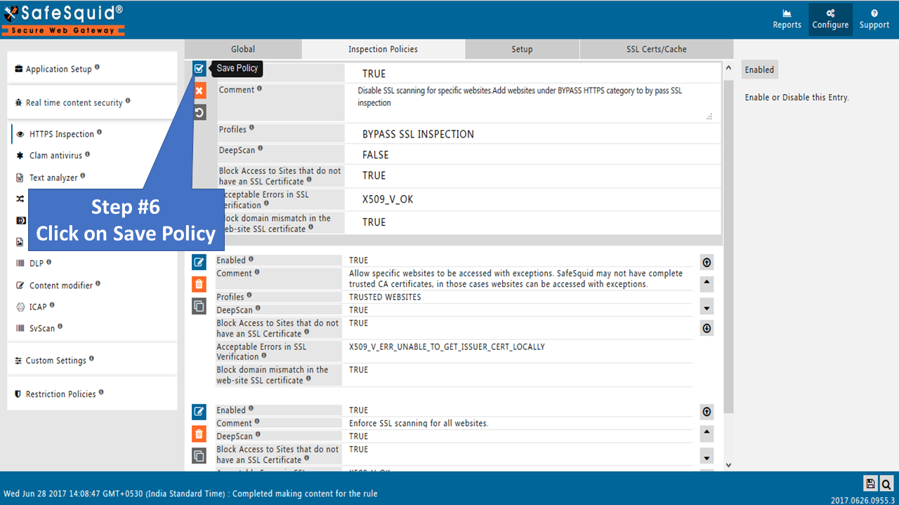 clicking on save policy to save it, Picture
