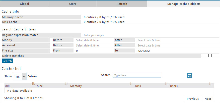 showing &quot;Managed cached objects&quot; tab of caching