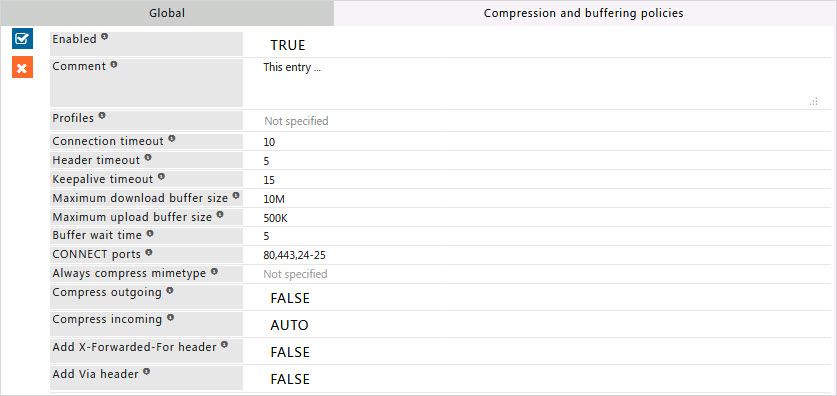showing compression and Buffering policies tab in system configuration