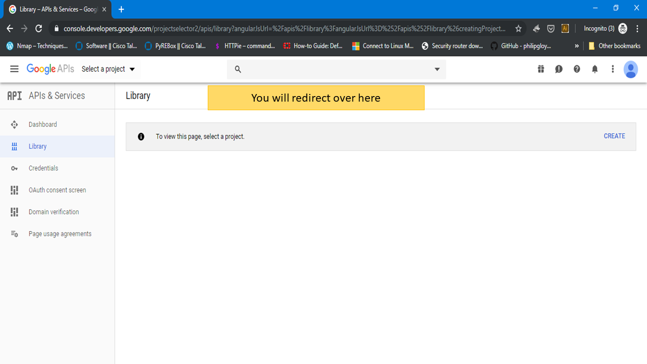 Redirect to API Library in API &amp; Services section