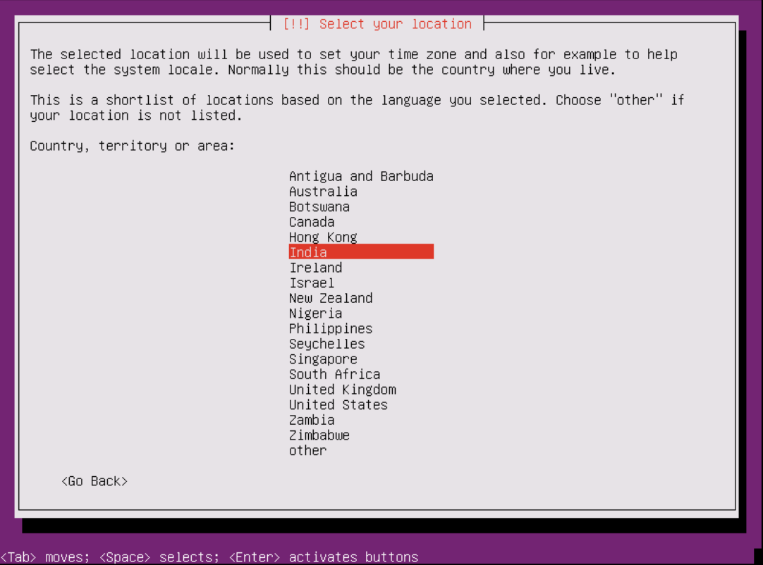 selecting thelocation/country
