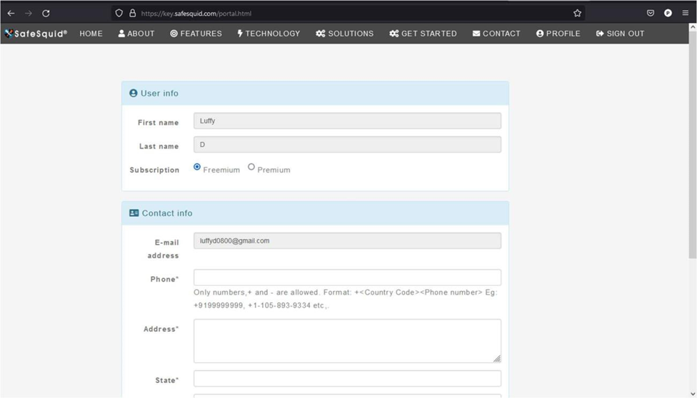 filling the user info and contact info, Picture