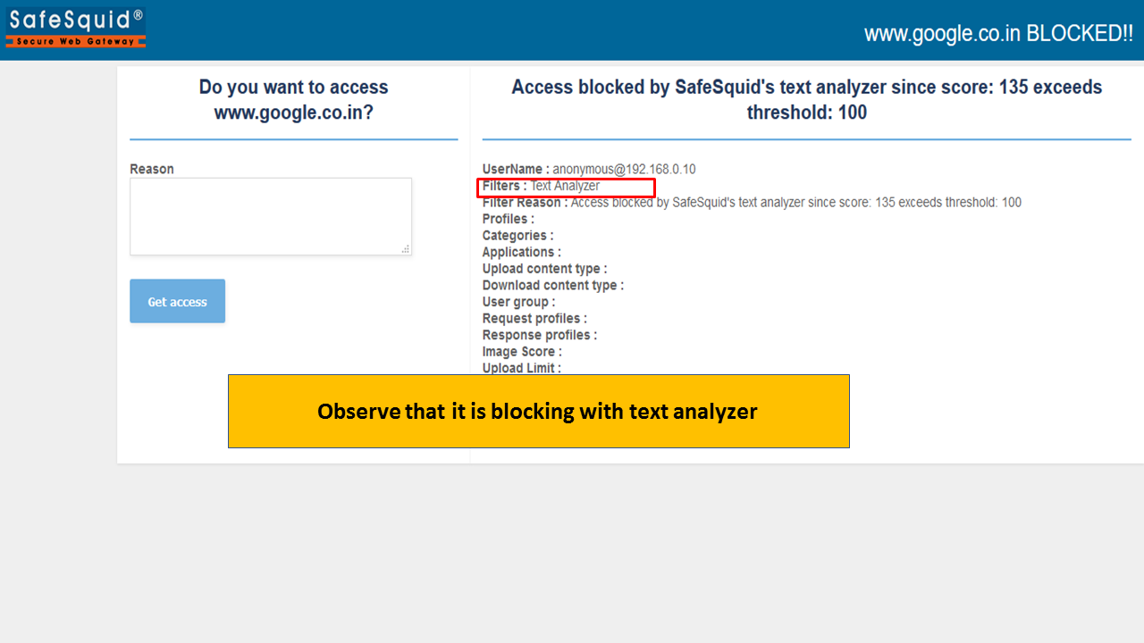 Unblock the website which is blocking with text analyzer - Secure Web